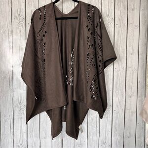 All Jazzed Up Faux Suede Ruana Wrap Kimono with laser cut One Size